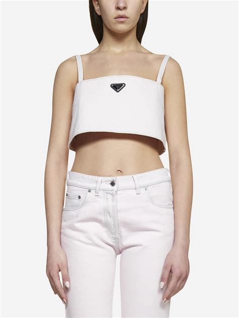 prada crop top white|prada nylon crop top.